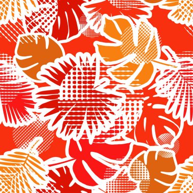 Dekoratif yaprakları ile sorunsuz arka plan. Tropikal palmiye yaprakları. Tropikal orman. Puan. Duvar kağıdı, tekstil, ambalaj, web sayfası arka planı davetiye, için kullanılabilir.