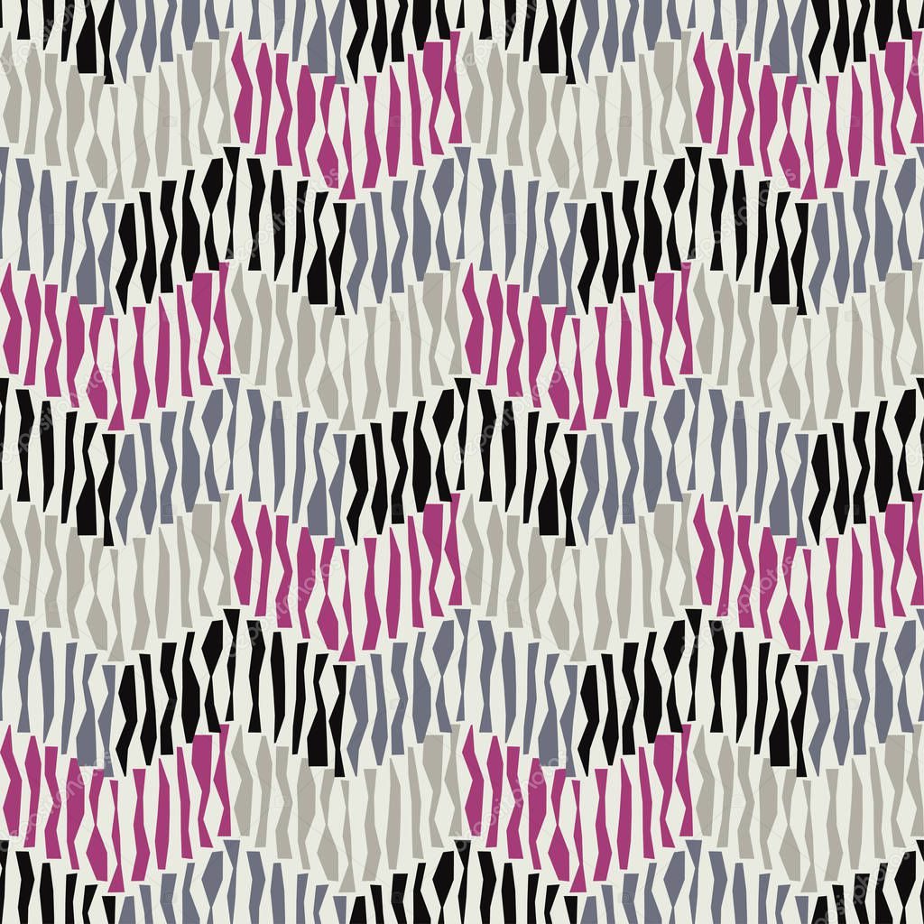 Seamless abstract geometric pattern. Strips. Mosaic texture. Brushwork. Hand hatching. Can be used for wallpaper, textile, invitation card, wrapping, web page background.