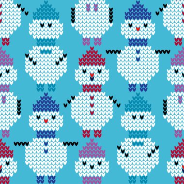 Örgü kardan adam ile sorunsuz vektör arka plan. Kış desen. Duvar kağıdı, tekstil, ambalaj, web sayfası arka planı davetiye, için kullanılabilir.