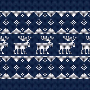 Ren geyiği ile örme kazak. Sorunsuz vektör arka plan. Noel desen. Duvar kağıdı, tekstil, ambalaj, web sayfası arka planı davetiye, için kullanılabilir.