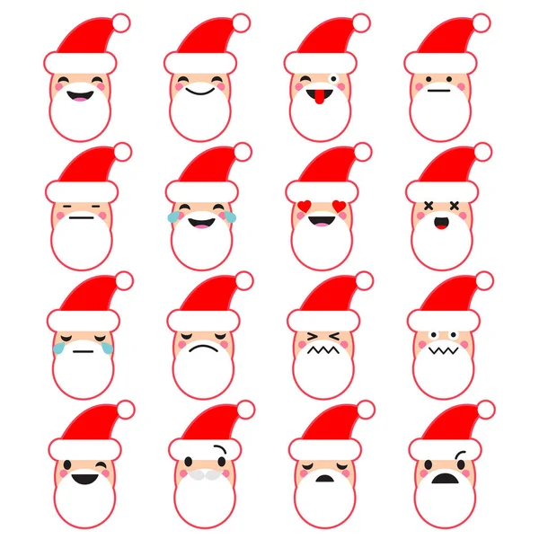 Sbírka Emocí Santa Claus Roztomilý Kreslený Vektorové Ikony Styl Úsměv — Stockový vektor
