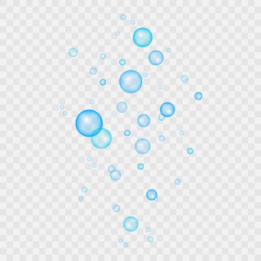 Açık şeffaf bir arka plan üzerinde izole saf temiz su damlaları kümesi. Gerçekçi vektör çizim. Duvar kağıdı, tekstil, davetiye, web sayfası arka planı için kullanılabilir.