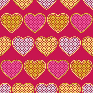 Kontur taşlarla dekoratif kalplerinde. Seamless modeli. Sevgililer günü. Vektör çizim. Duvar kağıdı, tekstil, ambalaj, web sayfası arka planı davetiye, için kullanılabilir.