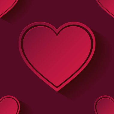 Gölge kırmızı zemin üzerine dekoratif 3d kırmızı kalpler. Seamless modeli. Sevgililer günü. Vektör çizim. Duvar kağıdı, tekstil, ambalaj, web sayfası arka planı davetiye, için kullanılabilir.