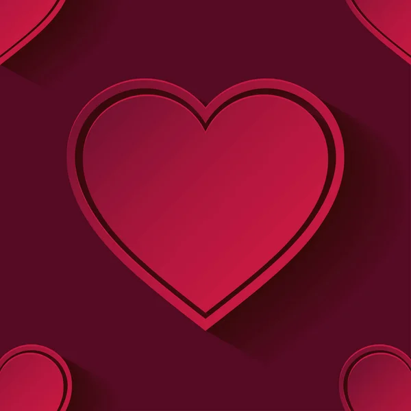 Decorativo Corazones Rojos Sobre Fondo Rojo Con Sombra Patrón Sin — Vector de stock