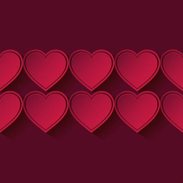 Dekoratív Piros Szívek Piros Háttérben Shadow Varrat Nélküli Mintát Valentin — Stock Vector