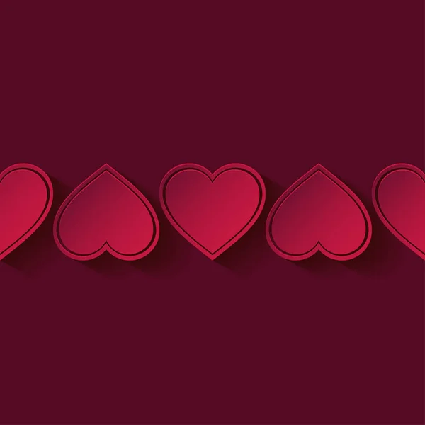 Decorativo Corazones Rojos Sobre Fondo Rojo Con Sombra Patrón Sin — Vector de stock