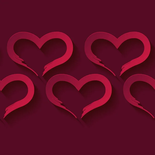 Decorative Red Hearts Red Background Shadow Seamless Pattern Valentine Day — Stock Vector