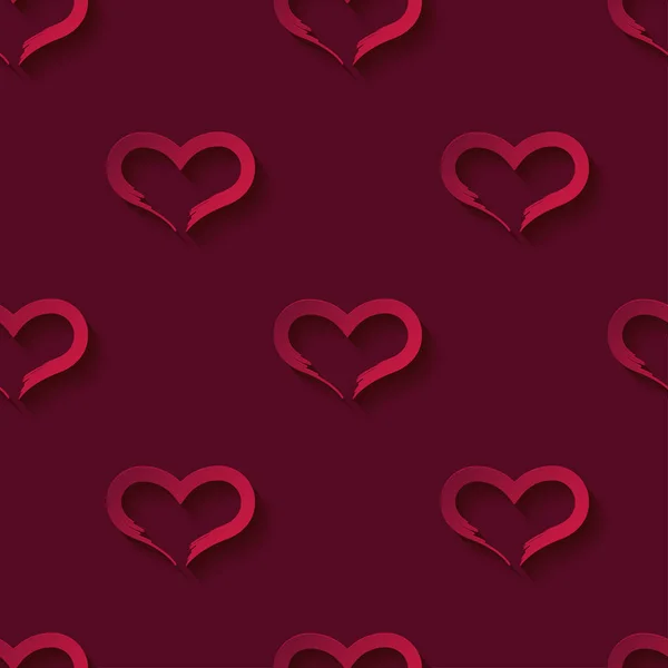 シャドウと赤の背景に装飾的な 赤いハート シームレス パターン バレンタインの日 ベクトルの図 テキスタイル 招待カード Web ページの背景に使用できます — ストックベクタ
