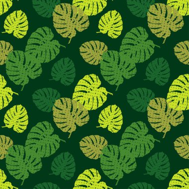 Sorunsuz geçmiş ile dekoratif tropikal palmiye yaprakları. Monstera. Doku noktalı. Duvar kağıdı, tekstil, ambalaj, web sayfası arka planı davetiye, için kullanılabilir.