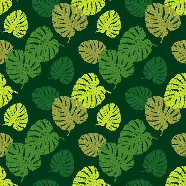 Nahtloser Hintergrund Mit Dekorativen Tropischen Palmblättern Monstera Textur Mit Punkten — Stockvektor