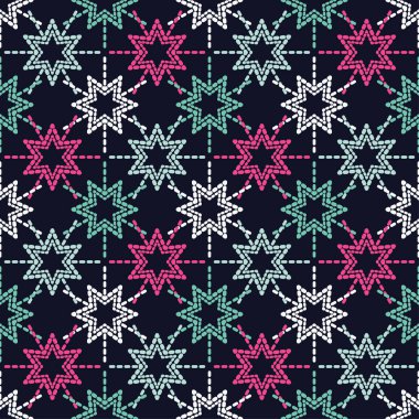 Dekoratif yıldız ile Seamless modeli. Noktalarından oluşan yıldız. Duvar kağıdı, tekstil, ambalaj, web sayfası arka planı davetiye, için kullanılabilir.