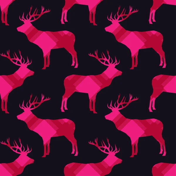 无缝图案与鹿与格子纹理 苏格兰 英国面料 向量例证 可用于墙纸 纺织品 邀请卡 网页背景 — 图库矢量图片