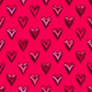 Kırmızı bir anahat ile çizilmiş dekoratif kırmızı kalpler ile Seamless modeli. Sevgililer günü. Vektör çizim. Duvar kağıdı, tekstil, davetiye, web sayfası arka planı için kullanılabilir.