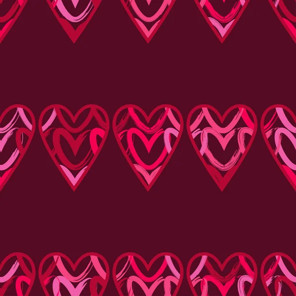 赤いアウトラインで描かれた装飾的な赤いハートのシームレスなパターン バレンタインの日 ベクトルの図 テキスタイル 招待カード Web ページの背景に使用できます — ストックベクタ