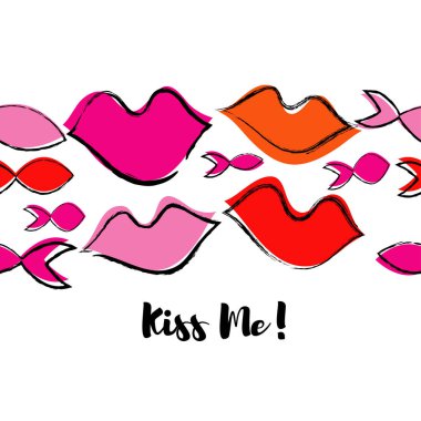 Dudaklar ve balık pop sanat tarzı ile sorunsuz vektör arka plan. Sevimli çizgi. Duvar kağıdı, tekstil, ambalaj, web sayfası arka planı davetiye, için kullanılabilir.