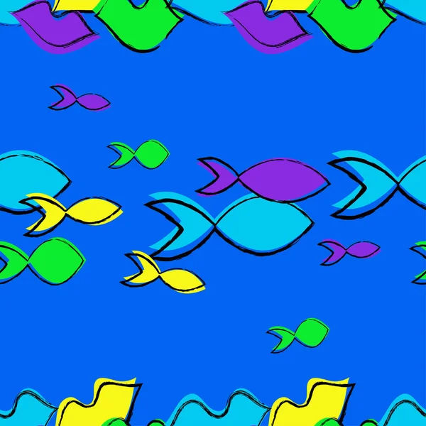 Fondo Vector Sin Costuras Con Labios Peces Estilo Pop Art — Vector de stock