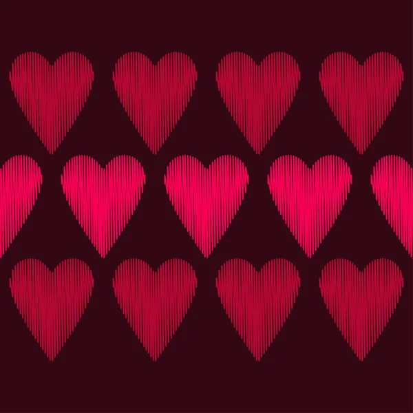 Nahtloses Muster Mit Dekorativen Herzen Mit Gestrichelter Textur Valentinstag Vektorillustration — Stockvektor