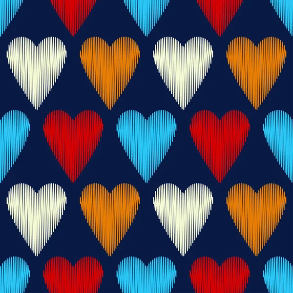 Seamless Pattern Decorative Hearts Dashed Texture Valentine Day Vector Illustration — Stock Vector