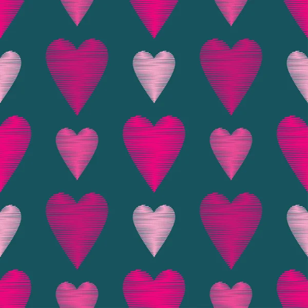 破線の質感を持つ装飾的な心とのシームレスなパターン バレンタインの日 ベクトルの図 テキスタイル 招待カード Web ページの背景に使用できます — ストックベクタ