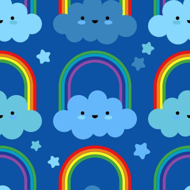 Komik bulutlar ile sorunsuz arka plan. Sevimli çizgi. Vektör çizim. Duvar kağıdı, tekstil, ambalaj, web sayfası arka planı davetiye, için kullanılabilir.