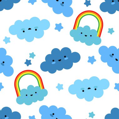 Komik bulutlar ile sorunsuz arka plan. Sevimli çizgi. Vektör çizim. Duvar kağıdı, tekstil, ambalaj, web sayfası arka planı davetiye, için kullanılabilir.
