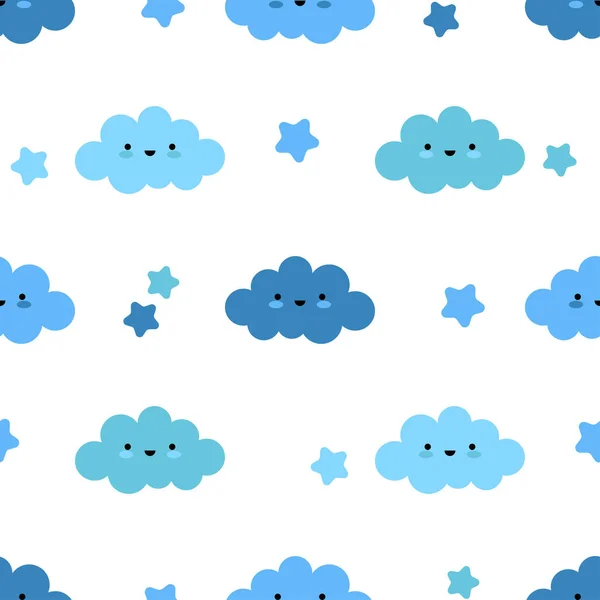 Fondo Sin Costuras Con Nubes Divertidas Bonita Caricatura Ilustración Vectorial — Vector de stock