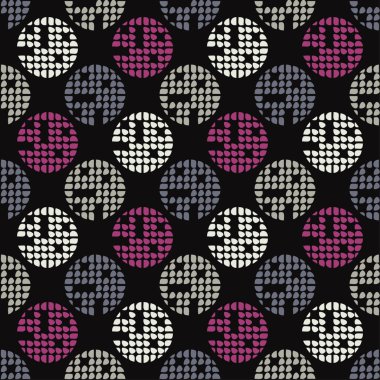 Polka dot seamless modeli. Mozaik çevrelerin farklı parçaları ile. Geometrik arka plan. Duvar kağıdı, tekstil, davetiye, web sayfası arka planı için kullanılabilir.