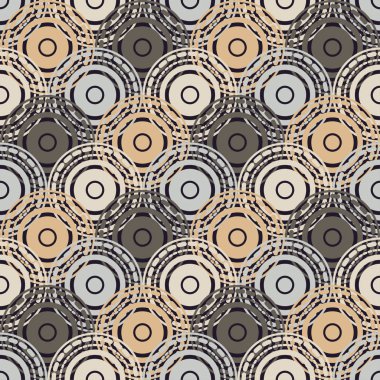 Polka dot seamless modeli. Mozaik daireler, çizgiler ve noktalar. Geometrik arka plan. Duvar kağıdı, tekstil, davetiye, web sayfası arka planı için kullanılabilir.