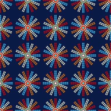 Dekoratif yıldız ile Seamless modeli. Mozaik yıldız şeritler ve nokta. Duvar kağıdı, tekstil, ambalaj, web sayfası arka planı davetiye, için kullanılabilir.