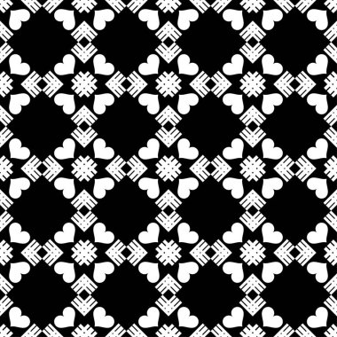 Seamless modeli. Kalpleri ve çizgili mozaiği. Sevgililer günü. Vektör çizim. Duvar kağıdı, tekstil, davetiye, web sayfası arka planı için kullanılabilir.