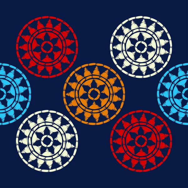 水玉シームレス パターン 民族の数字のモザイク 幾何学的な背景 テキスタイル 招待カード Web ページの背景に使用できます — ストックベクタ