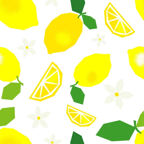 Padrão Sem Costura Com Limões Decorativos Folhas Flores Polígonos Bela — Vetor de Stock