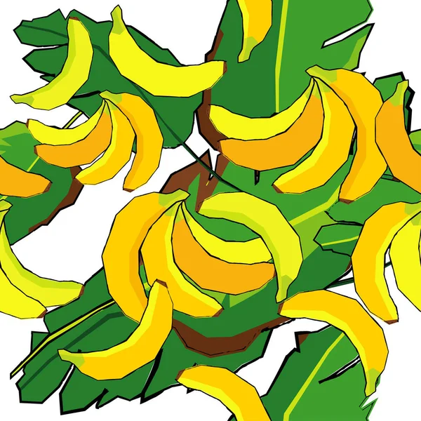バナナの葉とバナナとシームレスなベクトル花夏パターン 熱帯雨林 テキスタイル 招待カード ラッピング Web ページの背景に使用できます — ストックベクタ