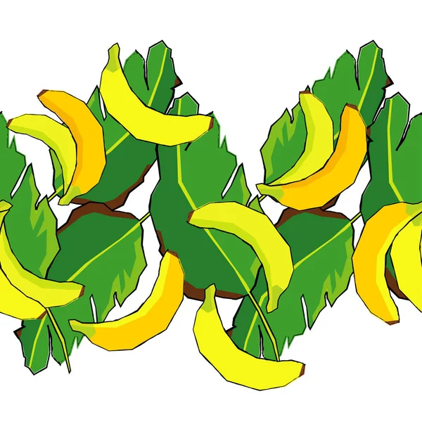 Padrão Verão Floral Vector Sem Costura Com Folhas Banana Bananas — Vetor de Stock