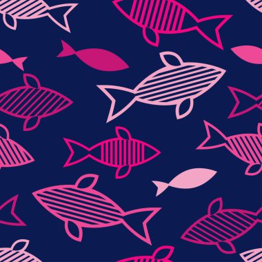Denizdeki balıklar ile Seamless modeli. Sevimli çizgi. Doodle. Duvar kağıdı, tekstil, ambalaj, web sayfası arka planı davetiye, için kullanılabilir.
