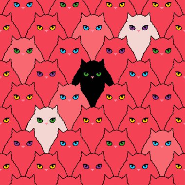 Dekoratif Cats ile Seamless modeli. Komik güzel Cats. Çalışmaları. Kuluçkalık ver. Doodle. Duvar kağıdı, tekstil, ambalaj, web sayfası arka planı davetiye, için kullanılabilir.