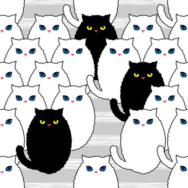 Dekoratif Cats ile Seamless modeli. Komik güzel Cats. Çalışmaları. Kuluçkalık ver. Doodle. Duvar kağıdı, tekstil, ambalaj, web sayfası arka planı davetiye, için kullanılabilir.