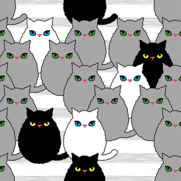 Απρόσκοπτη Μοτίβο Διακοσμητικό Γάτες Αστείες Γάτες Υπέροχο Brushwork Χέρι Επώασης — Διανυσματικό Αρχείο