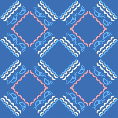 Denizdeki balıklar ile Seamless modeli. Dalgalar. Sevimli çizgi. Duvar kağıdı, tekstil, ambalaj, web sayfası arka planı davetiye, için kullanılabilir.