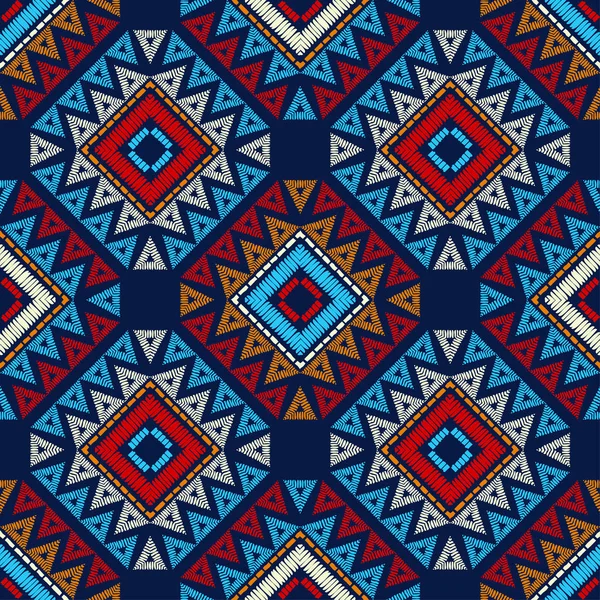 自由奔放に生きる民族のシームレスなパターン 生地に刺繍 パッチワークのテクスチャです 伝統的な飾り 部族のパターン 民俗モチーフ テキスタイル 招待カード ラッピング Web — ストックベクタ