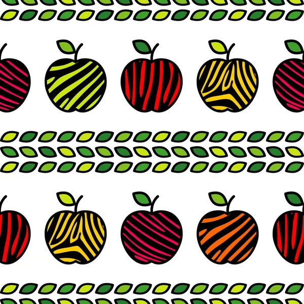 Fondo Vectorial Sin Costuras Con Manzanas Decorativas Colores Con Hojas — Archivo Imágenes Vectoriales