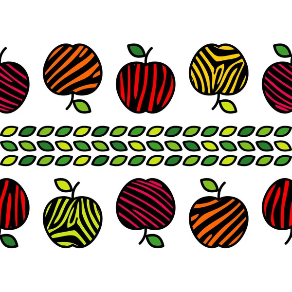 Nahtloser Vektorhintergrund Mit Dekorativen Bunten Äpfeln Mit Blättern Äpfel Mit — Stockvektor