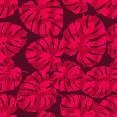 Sorunsuz geçmiş ile dekoratif tropikal palmiye yaprakları. Monstera. Vektör çizim. Duvar kağıdı, tekstil, ambalaj, web sayfası arka planı davetiye, için kullanılabilir.