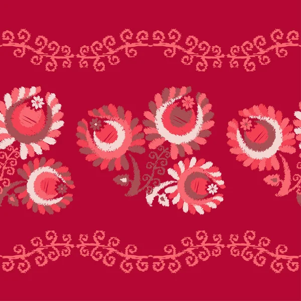 无缝图案与装饰花与叶子 民间主题 可用于壁纸 纺织品 邀请卡 网页背景 — 图库矢量图片