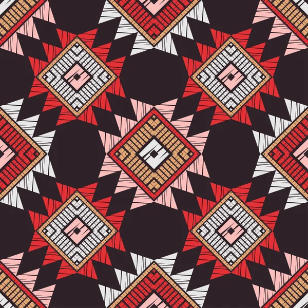 Patrón Étnico Boho Sin Costuras Bordado Tela Textura Patchwork Tejiendo — Vector de stock