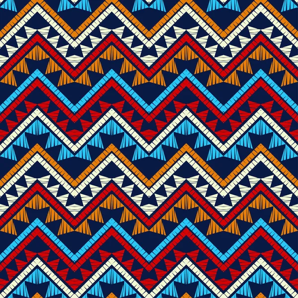 Patrón Étnico Boho Sin Costuras Zigzag Bordado Tela Textura Patchwork — Vector de stock