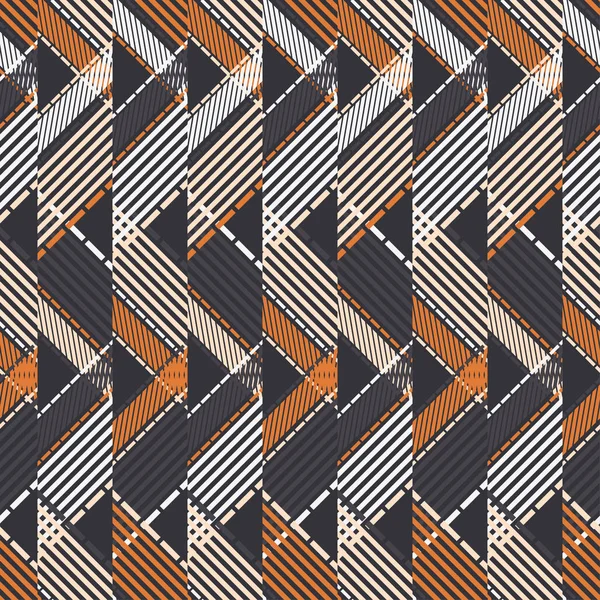 Trendy Naadloze Patroon Ontwerpen Mozaïek Van Strips Zigzag Vector Geometrische — Stockvector