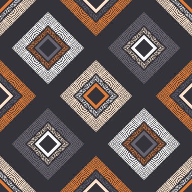 Etnik boho sorunsuz desen. Zebra ve Leopar lekeleri ile Doku. Patchwork doku. Dokuma. Geleneksel süs. Kabile tipi. Halk motifi. Duvar kağıdı, tekstil, davetiye kartı, sarma, web sayfası arka plan için kullanılabilir.