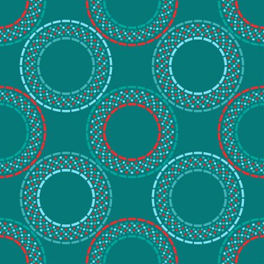 Polka nokta dikişsiz desen. Etnik figürlerin mozaiği. Desenli doku. Geometrik arka plan. Duvar kağıdı, tekstil, davetiye kartı, sarma, web sayfası arka plan için kullanılabilir.